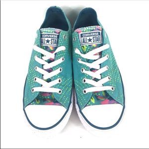 Converse All Star Shoes Teal Dots Floral 5 Junior